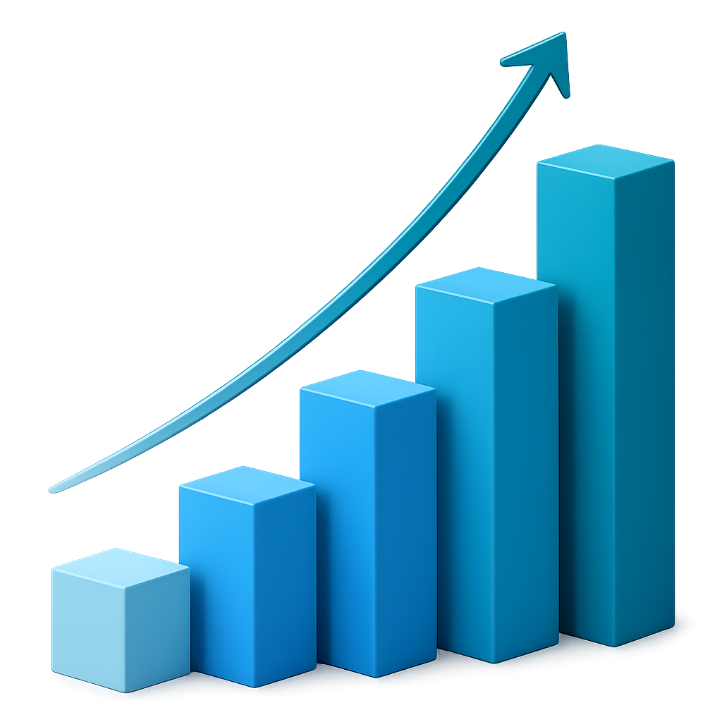3D growth chart with upward arrow